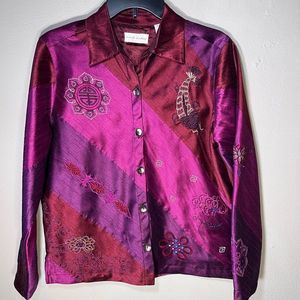 Marsh Landing Shirt jacket embroidered multi red rust colors 6 buttons lined